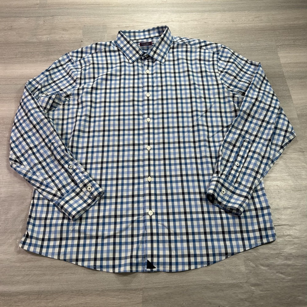 UNTUCKit Shirt Mens 2XL Blue Check Mezzacorona Stretch Button Up Long Sleeve